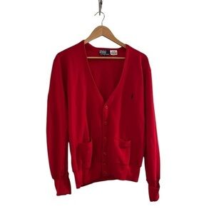 Polo Ralph Lauren Vintage Red Classic V-Neck Cardigan Sweater